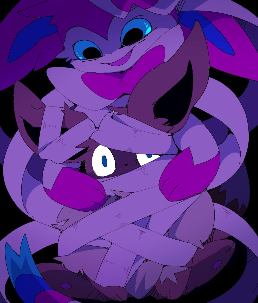 2019 ambiguous_gender black_background blue_eyes brown_body brown_fur coiling creepy dark_background duo eevee eeveelution evil_smile feral forced fur gag gagged gesugao hi_res high_resolution highres horror imminent_rape imminent_sex mammal nintendo pokémon_(species) pokemon rape_face restrained ribbon ribbons scared simple_background size_difference smile sylveon video_games white_body white_eyes white_fur winte wrapped wraps yandere