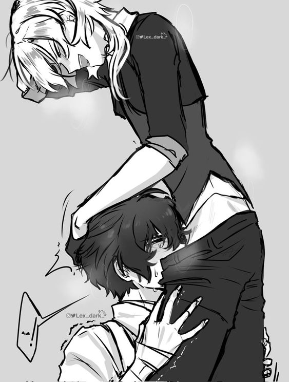 bandages blowjob bungo_stray_dogs bungou_stray_dogs chuuya_nakahara clothed dazai_osamu duo duo_focus duo_male fully_clothed grayscale greyscale holding_head holding_legs lex_dark male male_only malesub nakahara_chuuya no_color open_pants oral oral_sex osamu_dazai pants_open sweat white_background