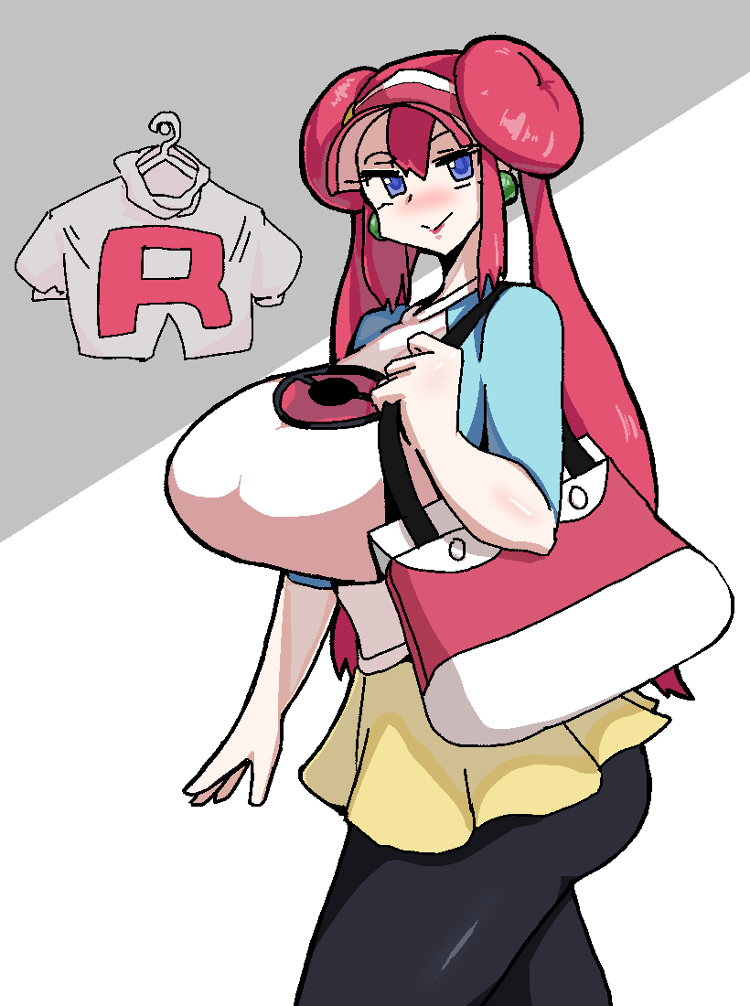 alternate breast size, alternate costume, ass, breasts, female, huge breasts, jessie (pokemon), leebongchun, outfit swap, pokemon, pokemon bw2, rosa (pokemon) (cosplay), skirt, thick ass, thick thighs, thighs, tights