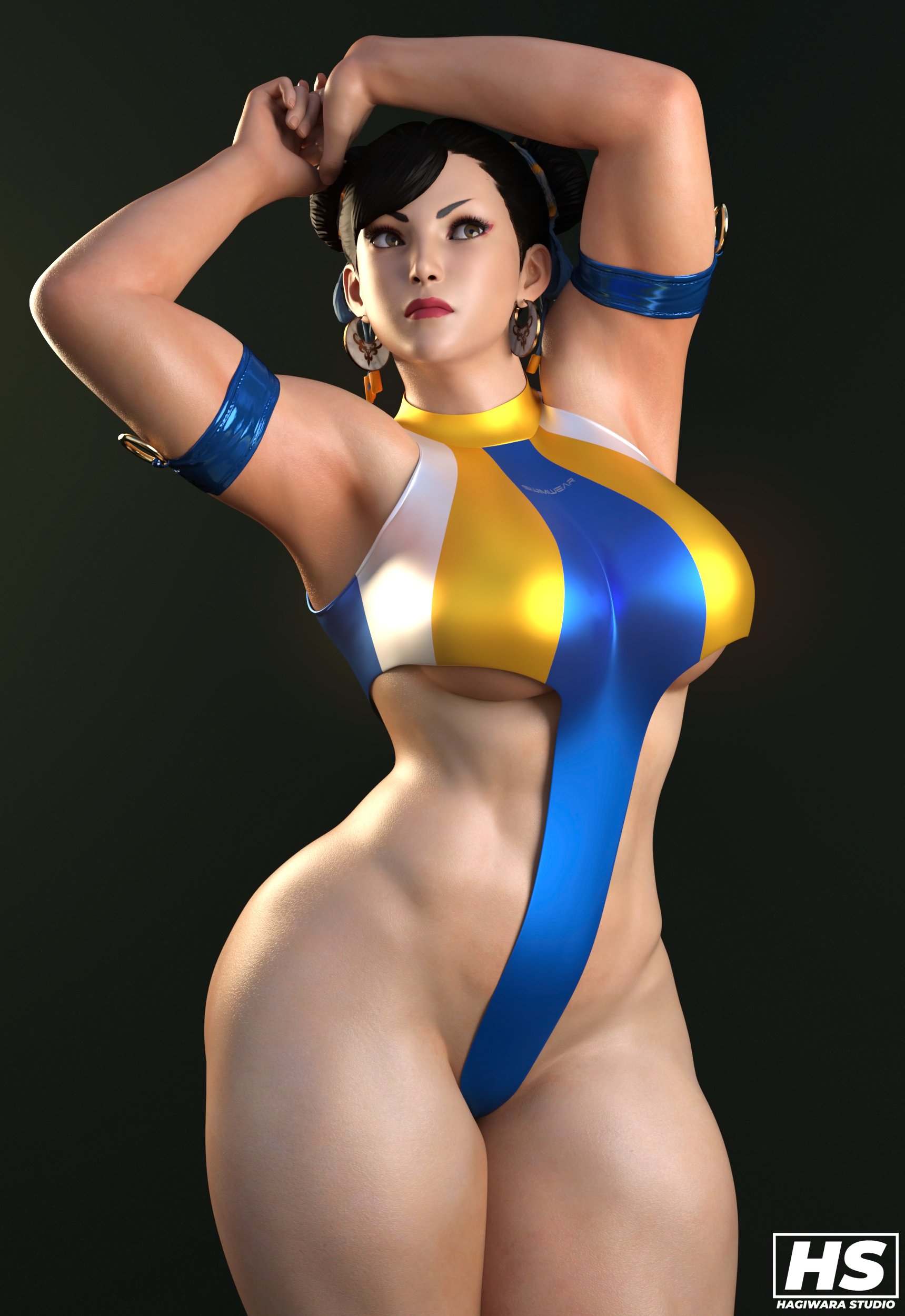 1girls, 3d, abs, big breasts, bikini, breasts, capcom, chun-li, female, female only, hagiwara studio, muscular, muscular female, solo, solo female, street fighter, street fighter v, swimsuit, tagme, thick thighs