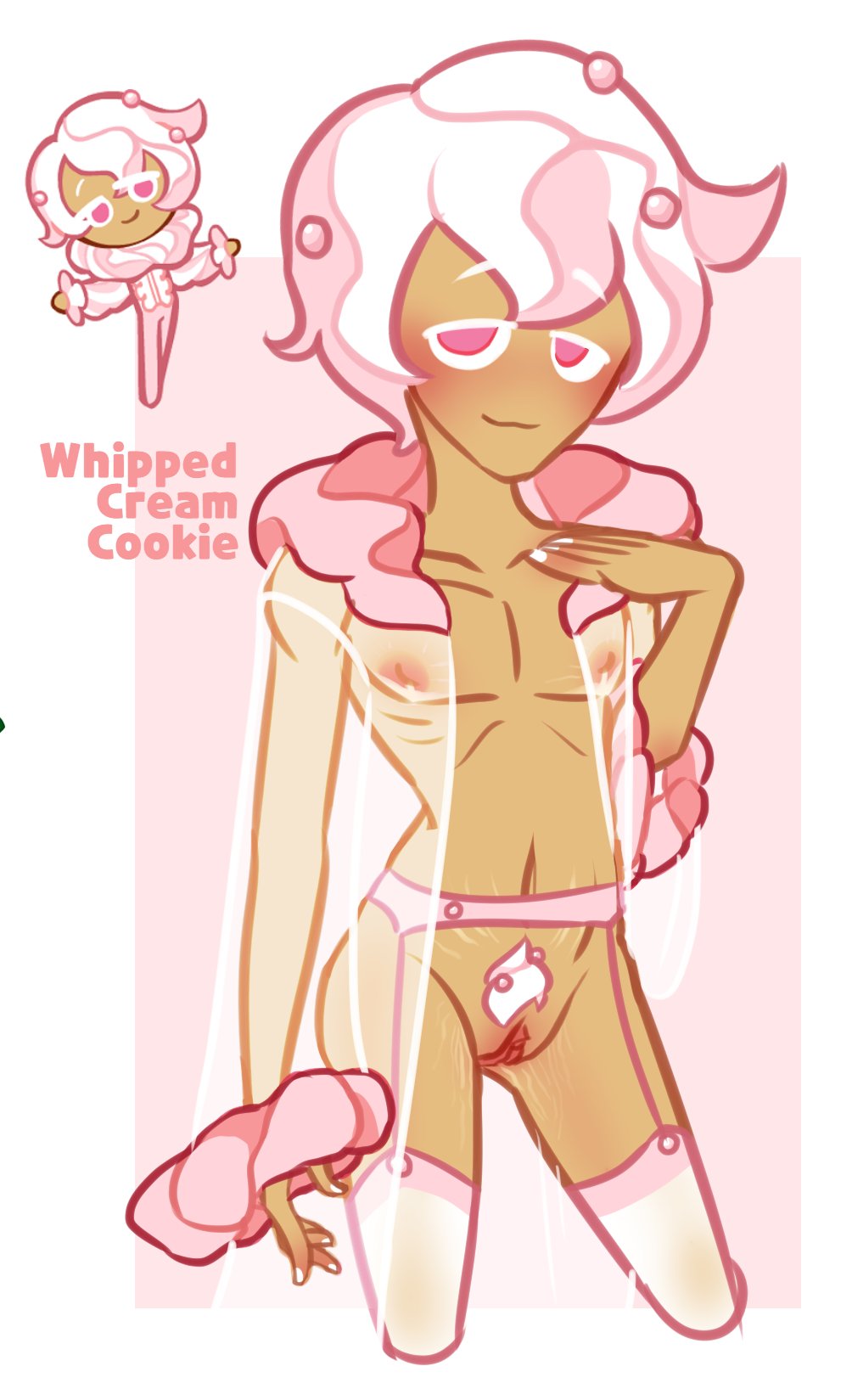 1boy blush blushing_at_viewer closed_mouth cookie_run cuntboy enlarged_clitoris erect_nipples fur_collar_jacket fur_cuffs garter_belt garter_straps garterbelt hand_on_chest intersex jacket looking_at_viewer male_only marshii_lewds multicolored_hair nipples open_eyes pink_eyes pink_hair pubic_hair sheer sheer_clothes sheer_clothing sheer_jacket short_hair skinny solo standing stretchmarks thighhighs translucent_clothing wavy_hair whipped_cream_cookie white_hair white_nails