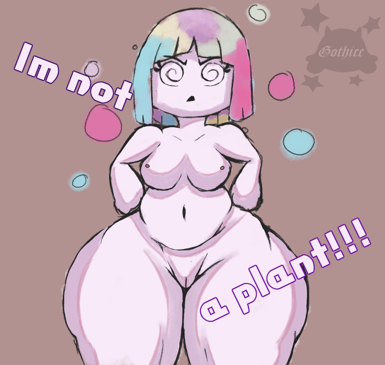 fungy gothicc_komy_(artist) hypno-shroom_(pvz) hypnosis hypnotic_eyes hypnotizing_viewer mushroom mushroom_girl mushroom_humanoid nude nude_female plant_girl plant_humanoid plants_vs_zombies thick_thighs thighs