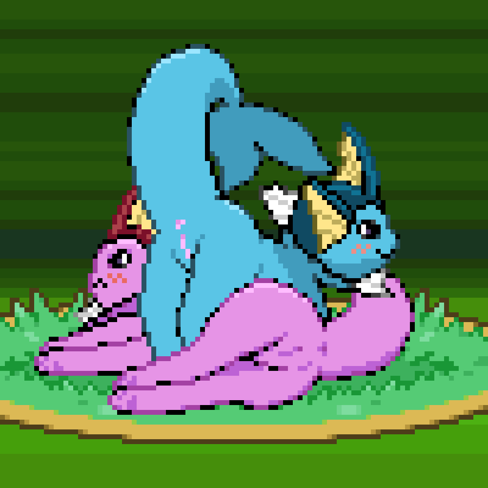 anus ass ass_up blue_body blush digital_media_(artwork) duo eeveelution female female/female feral genitals grass looking_back lying mammal nintendo on_side on_top pawpads paws pink_body pixel_(artwork) plant pokémon_(species) pokemon presenting presenting_hindquarters pussy raised_tail shiny_pokémon vaporeon video_games zabozamojo