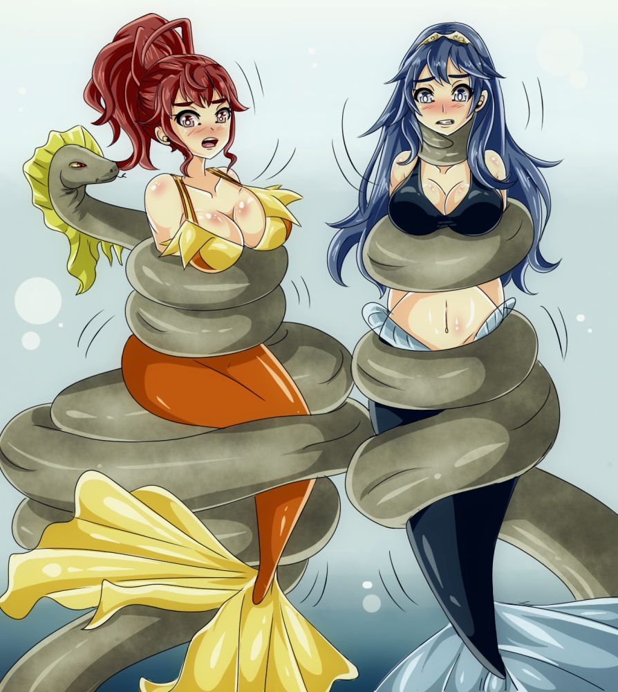 1monster 2girls anna_(fire_emblem) anna_(fire_emblem_awakening) asphyxiation bikini blue_bikini blue_swimsuit bondage cleavage constriction eel femsub fire_emblem fire_emblem_awakening lucina_(fire_emblem) mermaid multiple_girls multiple_subs nintendo orange_bikini orange_swimsuit pink_hair snake stran-things strangling swimsuit