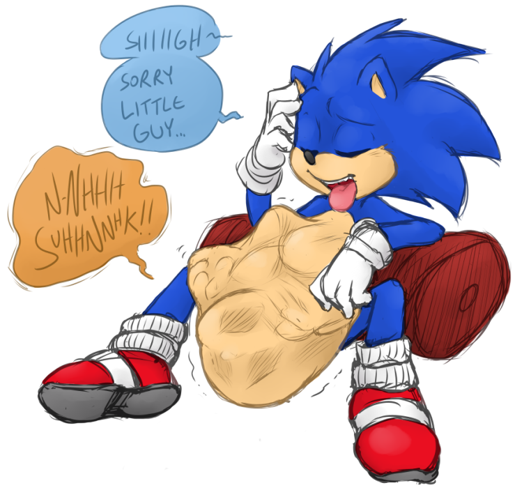 after_vore anthro belly big_belly cownugget duo face_imprint implied_digestion male male/male nightmarebros oral_vore sega sonic_(series) sonic_the_hedgehog sonic_the_hedgehog_(series) speech_bubble stomach_bulge vore