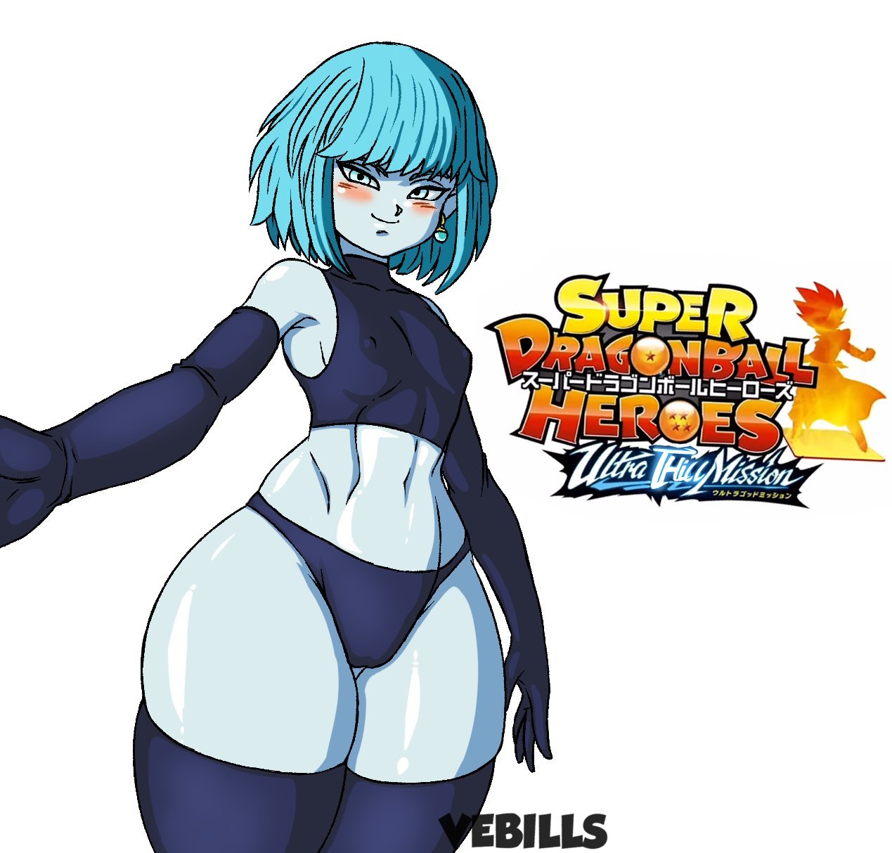 aeos blue_bra blue_clitoris blue_eyes blue_gloves blue_hair blue_legwear blue_nipples blue_panties blue_skin blue_vagina blush clothed dragon_ball dragon_ball_heroes earrings elbow_gloves erect_nipple erect_nipples erect_nipples_under_clothes erection gloves legwear lingerie long_gloves looking_at_viewer looking_down nipple_bulge skin_tight small_breasts super_dragon_ball_heroes supreme_kai supreme_kai_of_time thick_ass thick_thighs thighhighs thighs thong vebills watermark white_background