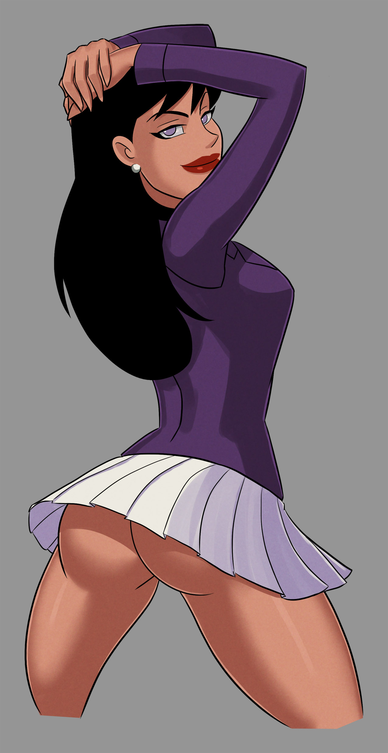 1girls, alternate version available, ass, black hair, dc, dc comics, dcau, female, female only, lois lane, lois lane (dcau), long hair, miniskirt, no panties, pose, posing, purple eyes, purple jacket, rear view, skirt, solo, sunsetriders7, superman (series), superman: the animated series