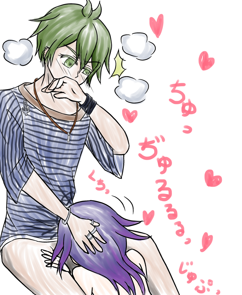 blowjob breasts completely_nude completely_nude_female danganronpa danganronpa_v3 genderswap_(mtf) hand_drawn large_breasts ouma_kokichi penis rantaro_amami rule_63 straight_hair