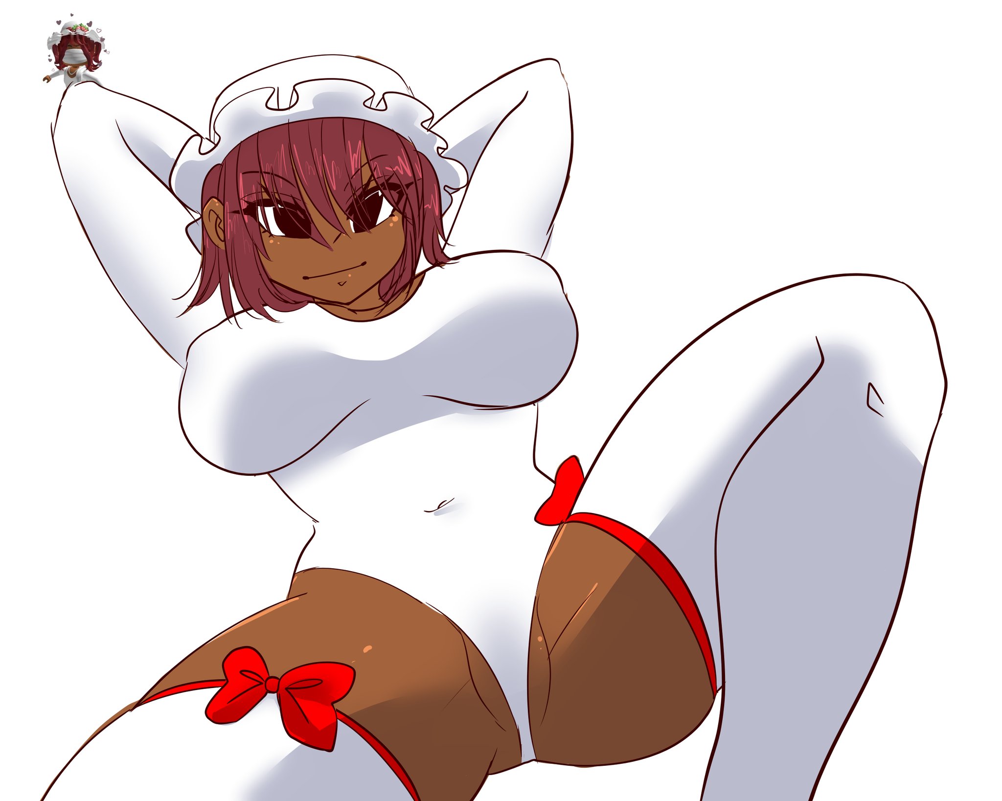 1girls, black skin, breasts, drawing, dynamicblocks, female, hat, red hair, roblox, roblox avatar, simple background, stockings, tagme, wwwwwaaaahhhh