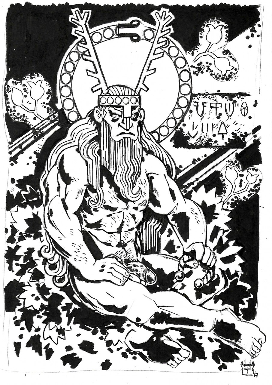 beard celtic_mythology cernunnos cryptusk deity humanoid long_beard male male_only penis solo torc tuskforce