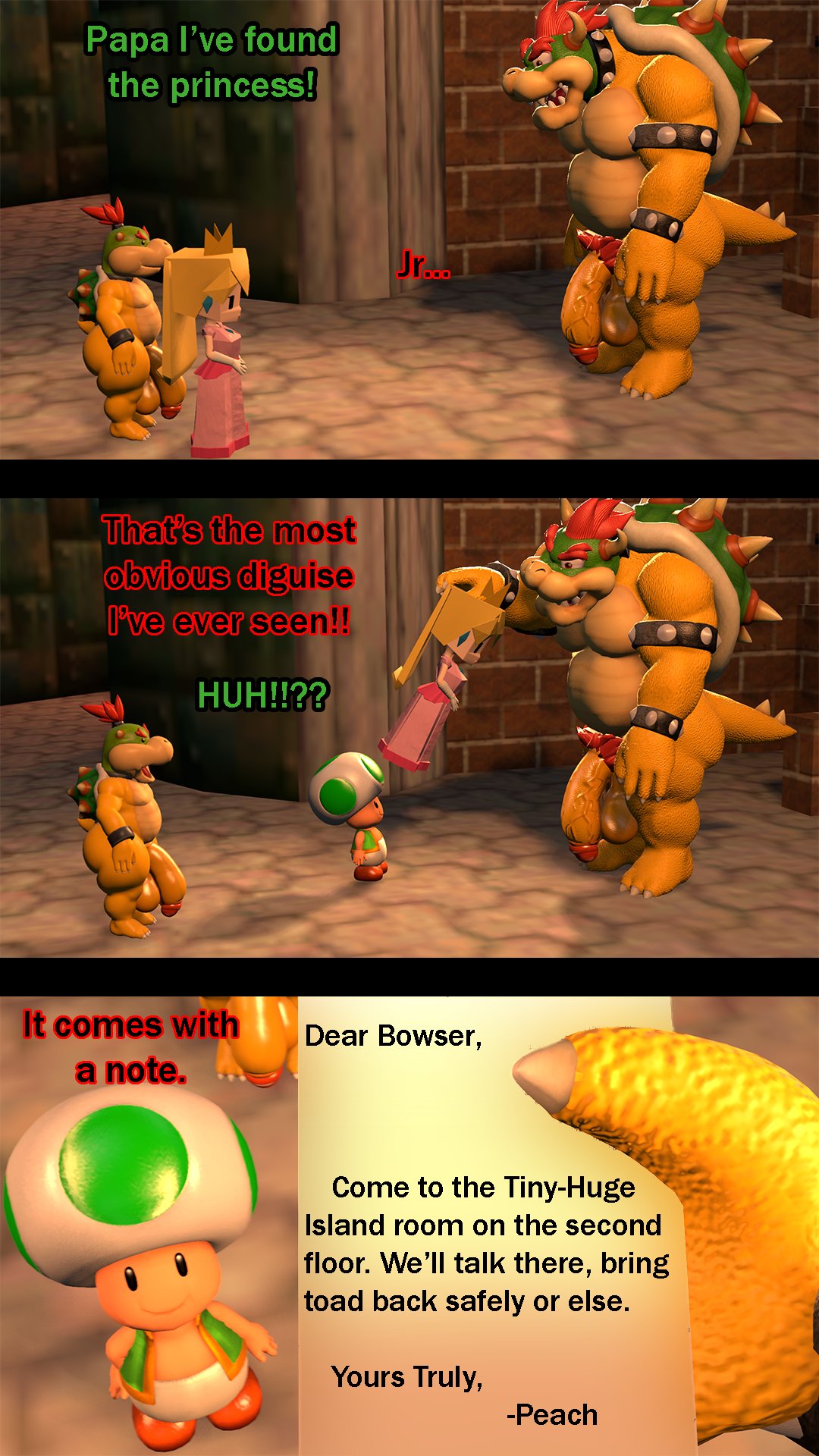 3boys 3d 3koma anthro bowser bowser_jr. dialogue father_and_son green_toad male male_only mario_(series) nintendo nutmansfm super_mario_64 super_mario_bros. tagme toad_(mario)