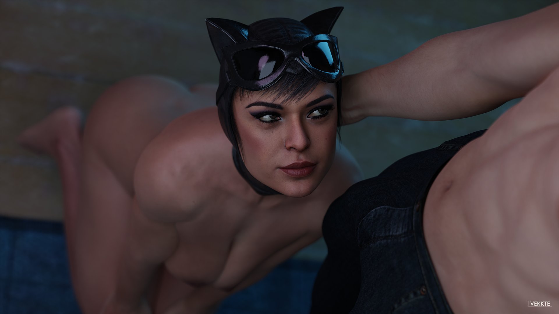 1girls, 3d, 3d (artwork), abs, alternate version available, batman (series), big breasts, breasts, bulge, catwoman, catwoman (injustice), cheating, clothed male nude female, completely naked, completely nude, dc, dc comics, eyes up, faceless male, female, female focus, injustice 2, kneeling, light skin, light-skinned female, light-skinned male, male, mature female, nude, nude female, on knees, selina kyle, shirtless, squeeze, thick thighs, vekkte