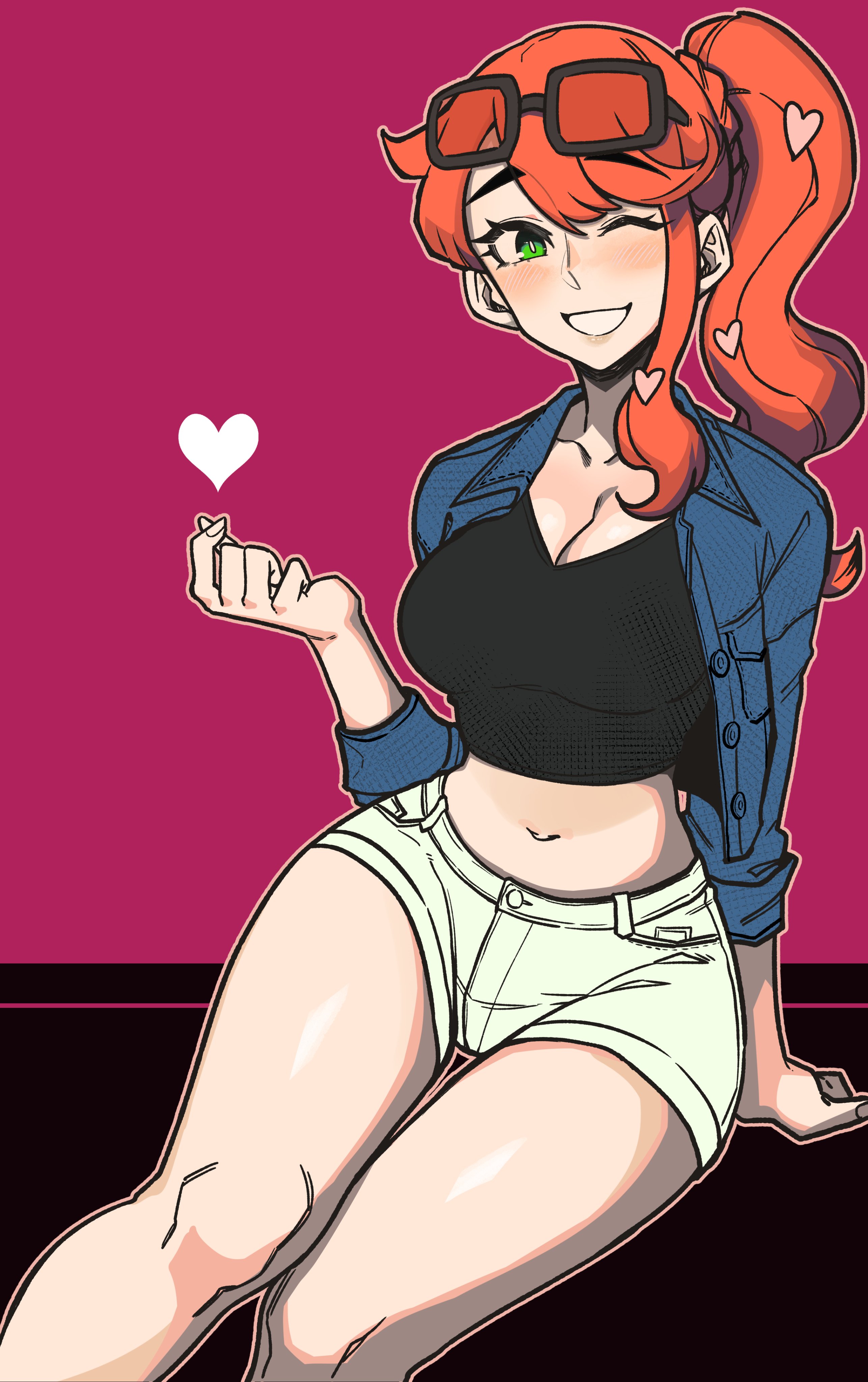 eyewear on head, female, orange hair, pokemon, pokemon ss, sonia (pokemon), wide hips