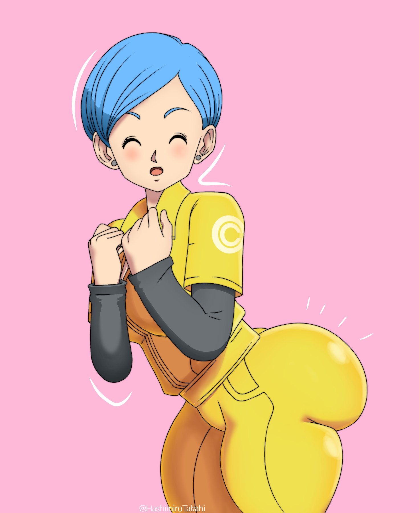 1girls, ass, big ass, bubble ass, bubble butt, bulma briefs, dragon ball, dragon ball super, dragon ball super super hero, female, hashimiro takahi, huge ass, jumpsuit, thick ass