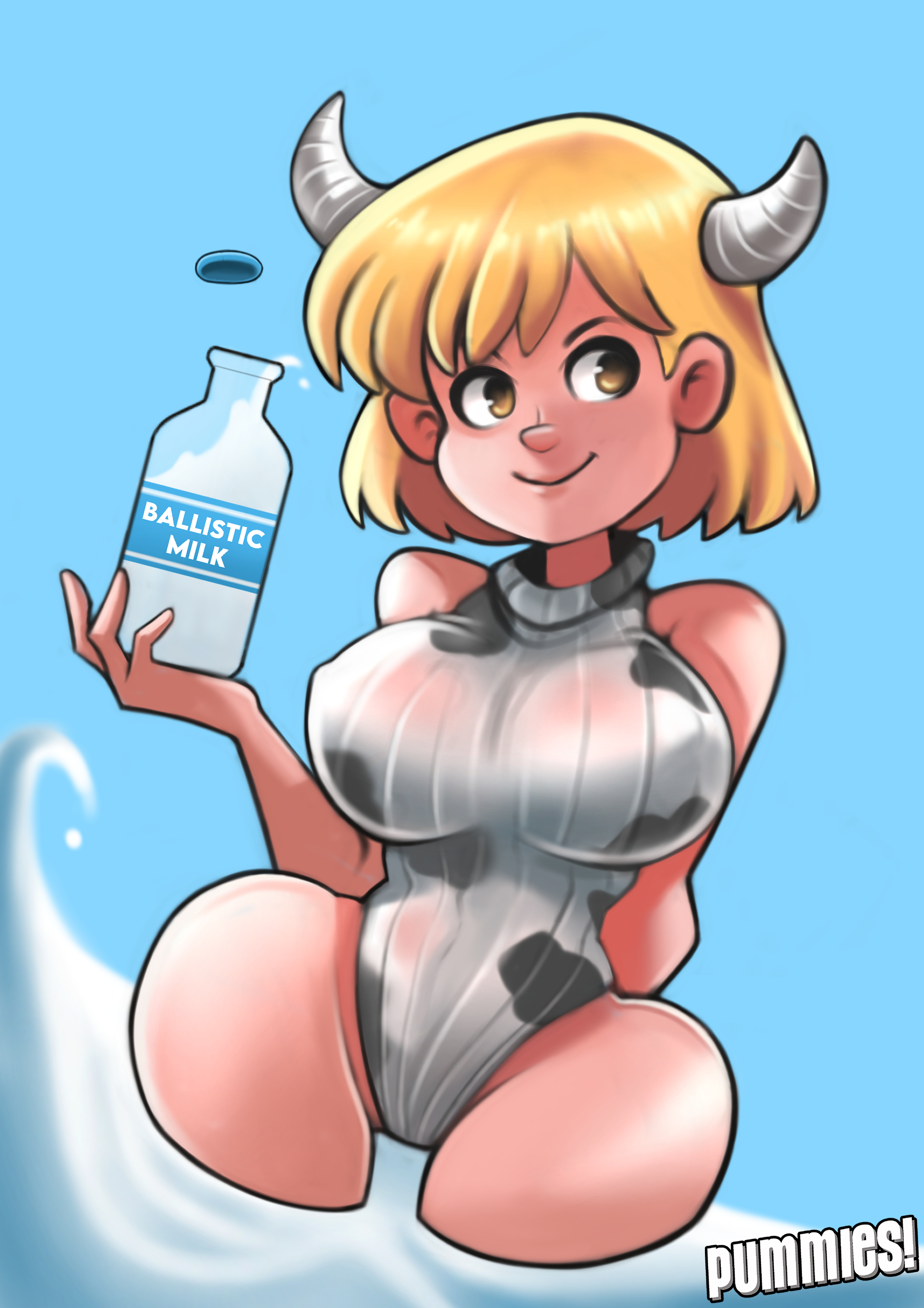 1girls, ashley graham, ashley graham (brooke elizabeth mathieson), blonde hair, breasts, busty, capcom, cow girl, cow horns, cow print, female, female focus, female only, hourglass figure, pummies, resident evil, resident evil 4, short hair, solo, thick thighs, wide hips