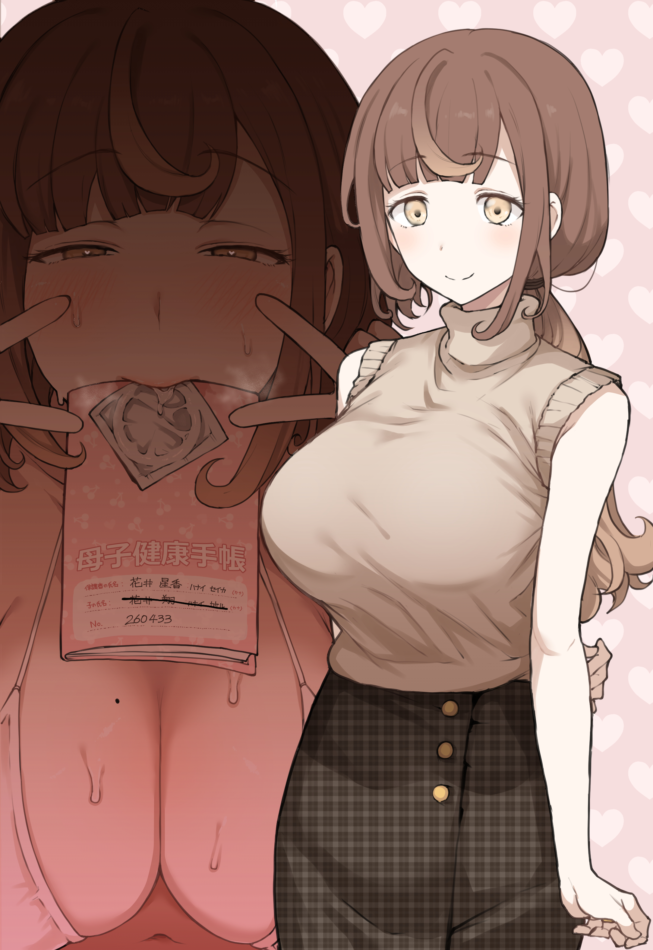 1girls, belly button, bikini, blush, breasts, cheating, condom, condom in mouth, condom wrapper, condom wrapper in mouth, cuckold, double v, female, japanese text, midriff, midriff peek, milf, mother, naughty face, navel, netorare, ntr, original character, peace sign, solo, sweat, sweatdrop, sweaty, sweaty breasts, tagme, terasu mc, unopened condom wrapper, v