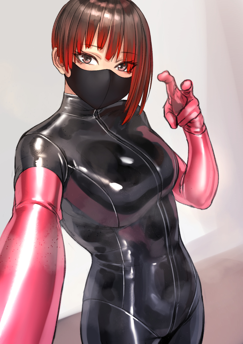 1girls face_mask facemask female female_only gloves kilye_4421 kirie_kairi latex latex_clothing mask rubber rubber_bodysuit tagme tight_bodysuit tight_clothing