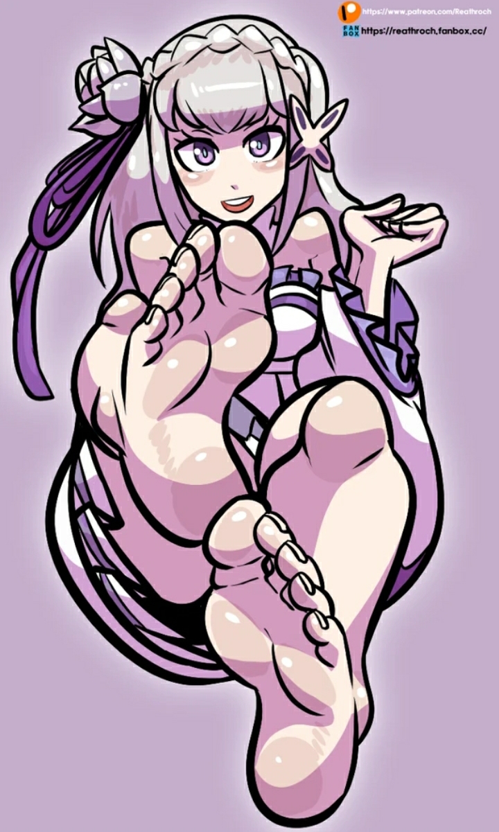 1girls, emilia (re:zero), feet, feet up, female, female only, foot fetish, foot focus, purple eyes, re:zero kara hajimeru isekai seikatsu, reathroch, shoes removed, white hair