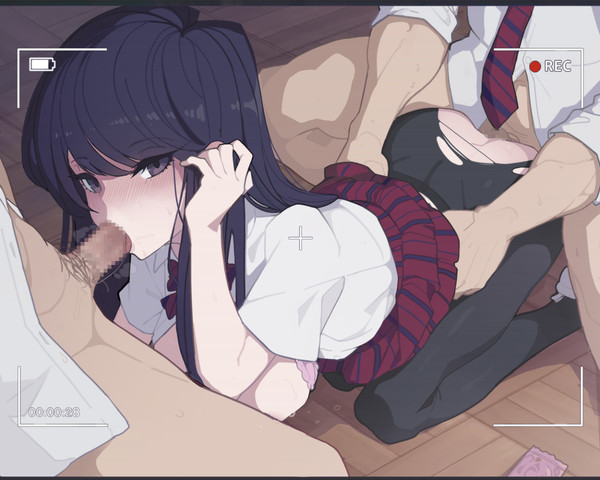 black hair, female, komi shouko, komi-san wa komyushou desu, ntr, skirt, spitroast, stockings