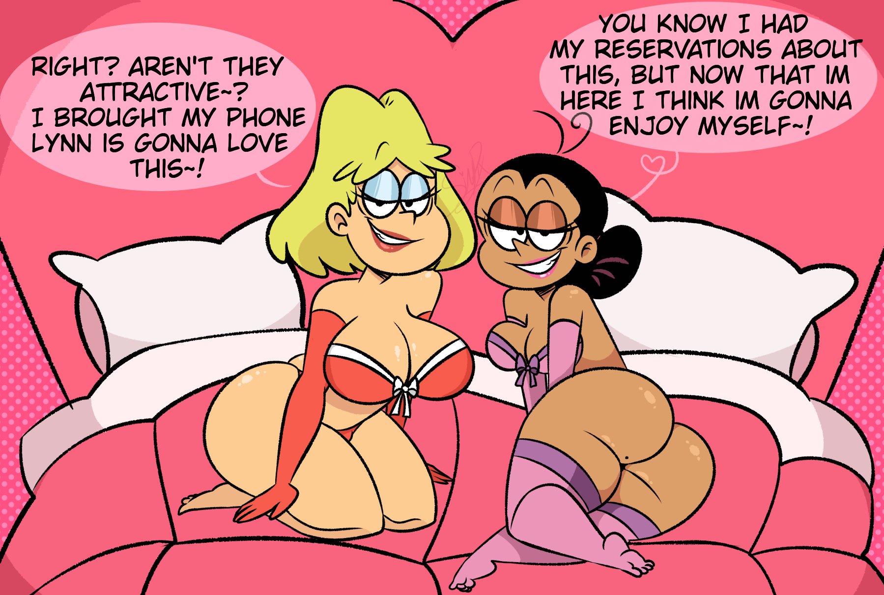 2girls, ass, big ass, big breasts, blonde female, breasts, dark skin, dark-skinned female, female, female only, latina, light skin, light-skinned female, lingerie, maria santiago, milf, multiple females, multiple girls, name drop, nickelodeon, on bed, pixelzsinful, rita loud, straight hair, the loud house, thick thighs, wide hips
