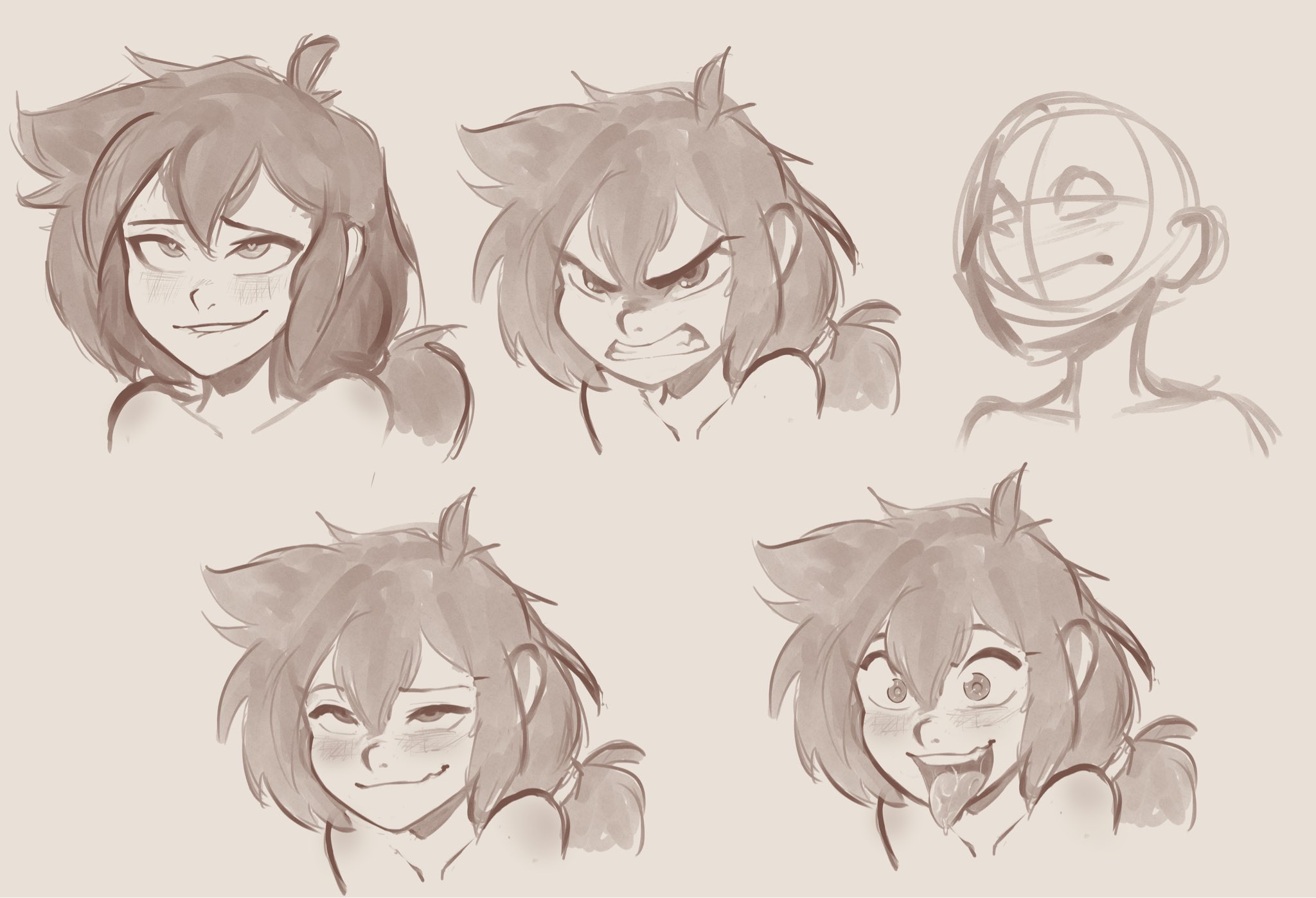 ahe gao, heart-shaped pupils, malberrybush, malyna, original, ponytail, sketch, tongue, tongue out