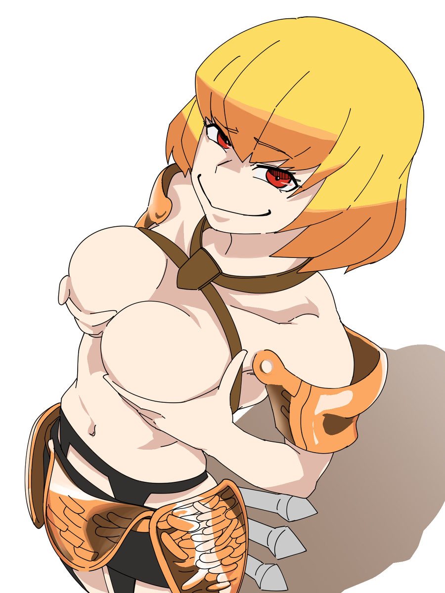 blonde hair, breasts, clementine (overlord), female, hand on breast, looking up, no bra, overlord (maruyama), short hair