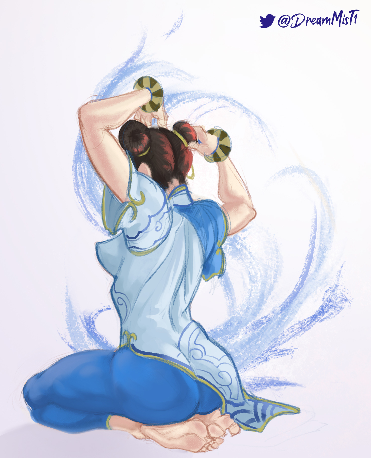 1girls, ass, barefoot, big ass, breasts, capcom, chun-li, chun-li (street fighter 6), completely nude, dreammist1, feet, female, female only, light skin, light-skinned female, nude, perky breasts, rear view, soles, street fighter, street fighter 6