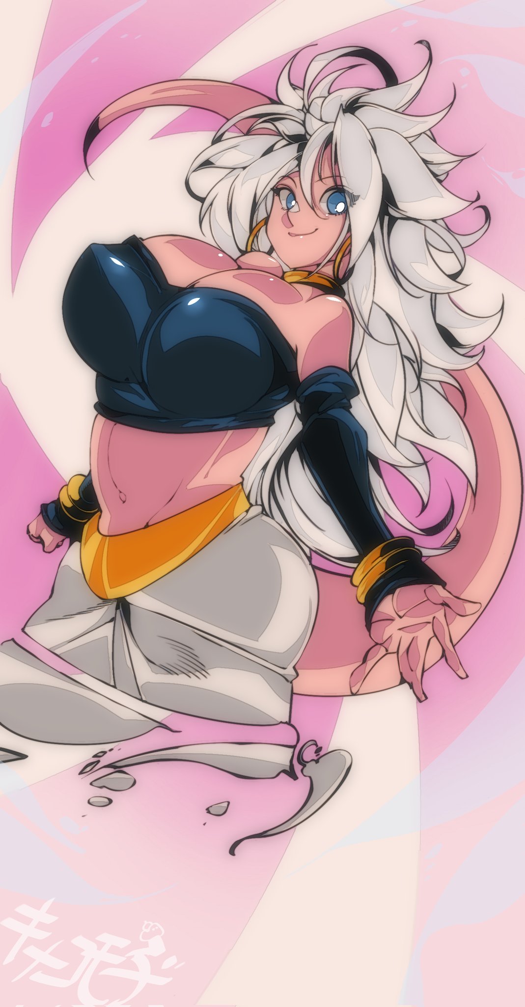 1girls, android 21, android 21 (good), big breasts, blue eyes, breasts, dragon ball, dragon ball fighterz, female, female focus, female majin, female only, large breasts, long hair, majin, majin android 21, monster girl, omochi db, pink skin, tagme, white hair