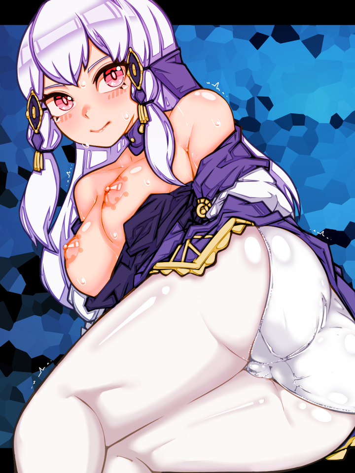 1girls ass bangs bare_shoulders big_ass breasts breasts_out female female_only fire_emblem fire_emblem:_three_houses long_hair lysithea_von_ordelia medium_breasts mimizunooka nintendo nipples off_shoulder panties pantyhose pantylines pink_eyes shoulders smile solo sweat thick_thighs thighs underwear white_hair white_panties