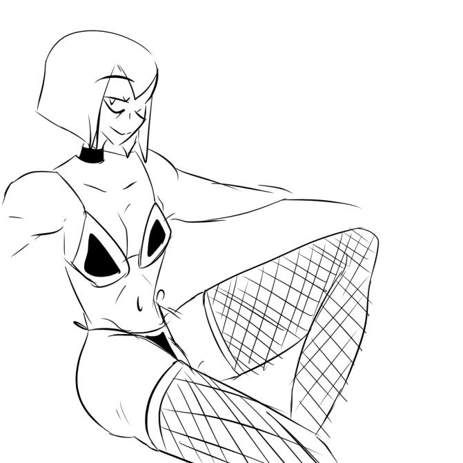 2d alphatale black_and_white chara femboy fishnet_legwear fishnets human tagme undertale undertale_(series) undertale_au winking_at_viewer