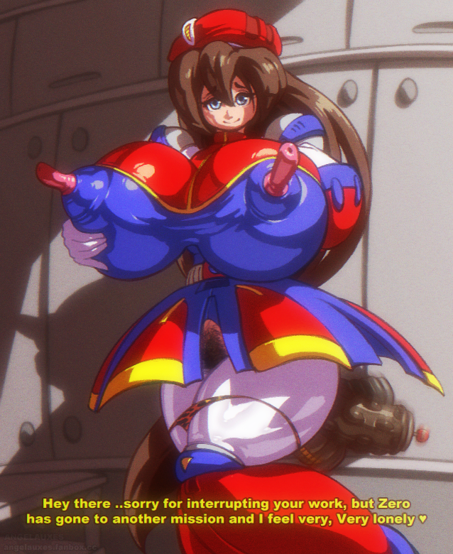 angelauxes big_nipples breast_hold female_pubic_hair huge_breasts huge_nipples iris_(mega_man) long_hair long_nipples mega_man mega_man_x mega_man_x_dive netorare puffy_nipples sex_toy stick_nipples thick_thighs tight_clothing triple_penetration