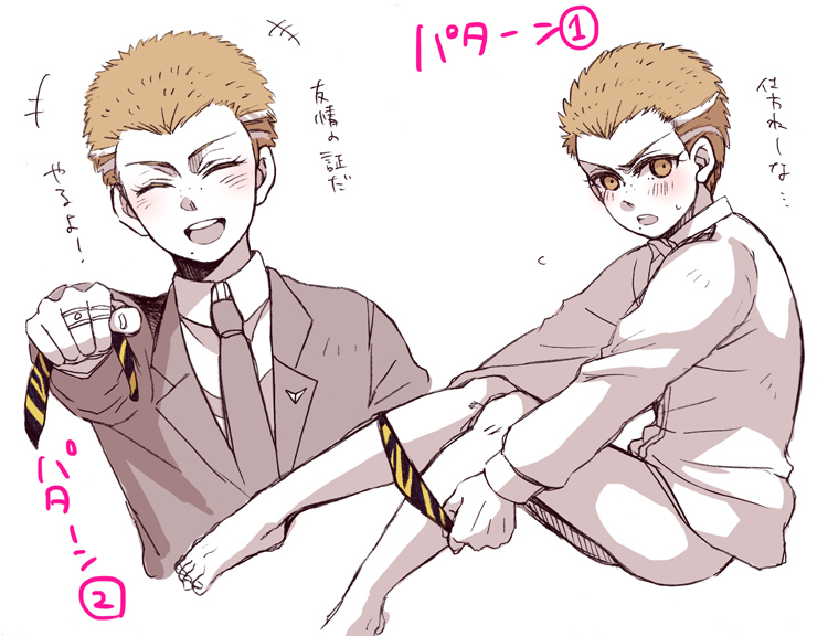 blonde_hair crew_cut danganronpa danganronpa_2:_goodbye_despair fuyuhiko_kuzuryuu smooth_skin super_danganronpa_2 taking_off_panties underwear undressing