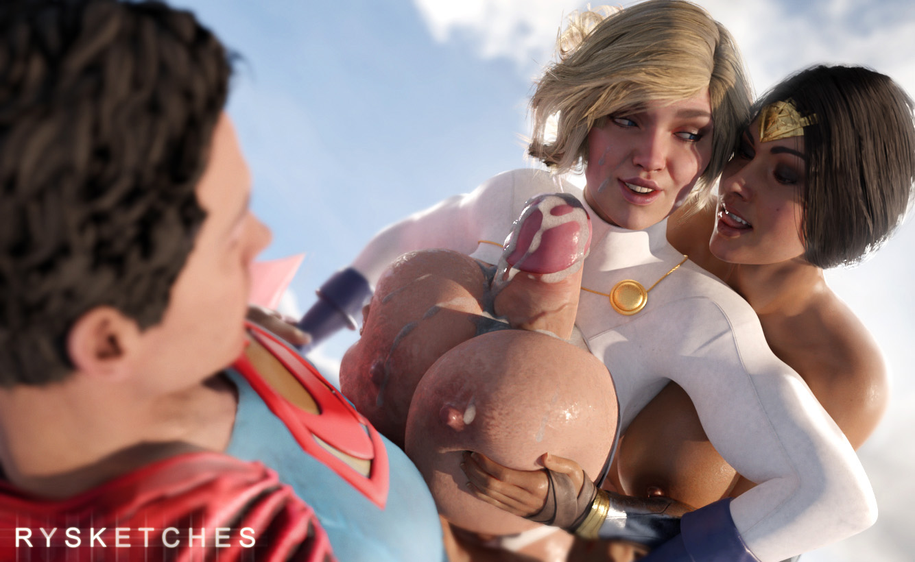 1boy, 2girls, 3d, 3d (artwork), athletic, athletic female, big breasts, blender, blender (software), blonde hair, blue eyes, bob cut, breasts, busty, clark kent, couple, cousins, curvy, dc, dc comics, diana prince, enjoying, female, hourglass figure, huge breasts, human, incest, injustice 2, kal-el, kara zor-l, karen starr, large breasts, looking pleasured, male, medium hair, multiple females, multiple girls, netherrealm studios, nude, olive skin, pleasure face, power girl, power girl (injustice), romantic, romantic couple, rysketches, seductive, seductive look, sensual, story, sucking, superman, superman (clark kent), superman (series), teamwork, thick, threesome, wide hips, wonder woman, wonder woman (injustice), wonder woman (series)