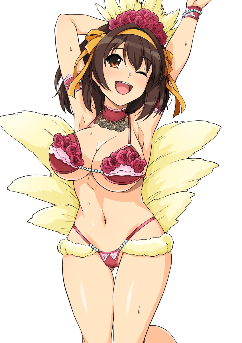 bra, breasts, female, flower, haruhisky, large breasts, panties, suzumiya haruhi, suzumiya haruhi no yuuutsu, tagme