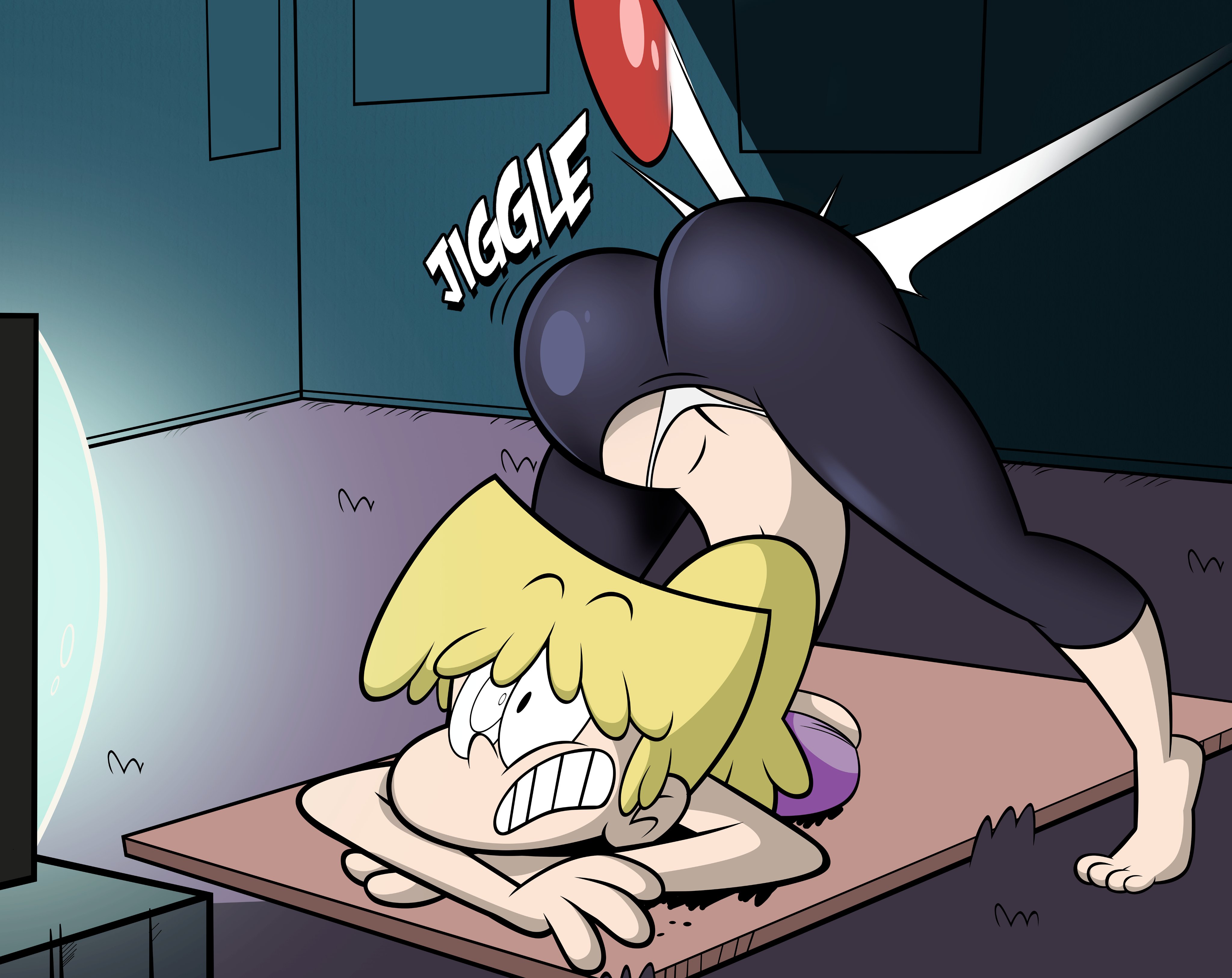 alternate version at source, alternate version available, ass, ass cleavage, ass crack, big breasts, blonde hair, breasts, butt crack, female, female only, grimphantom, hips, huge ass, huge breasts, jack-o pose, lori loud, nickelodeon, night, panties, the loud house, thong, whale tail, white panties, white thong, wide hips, yoga pants