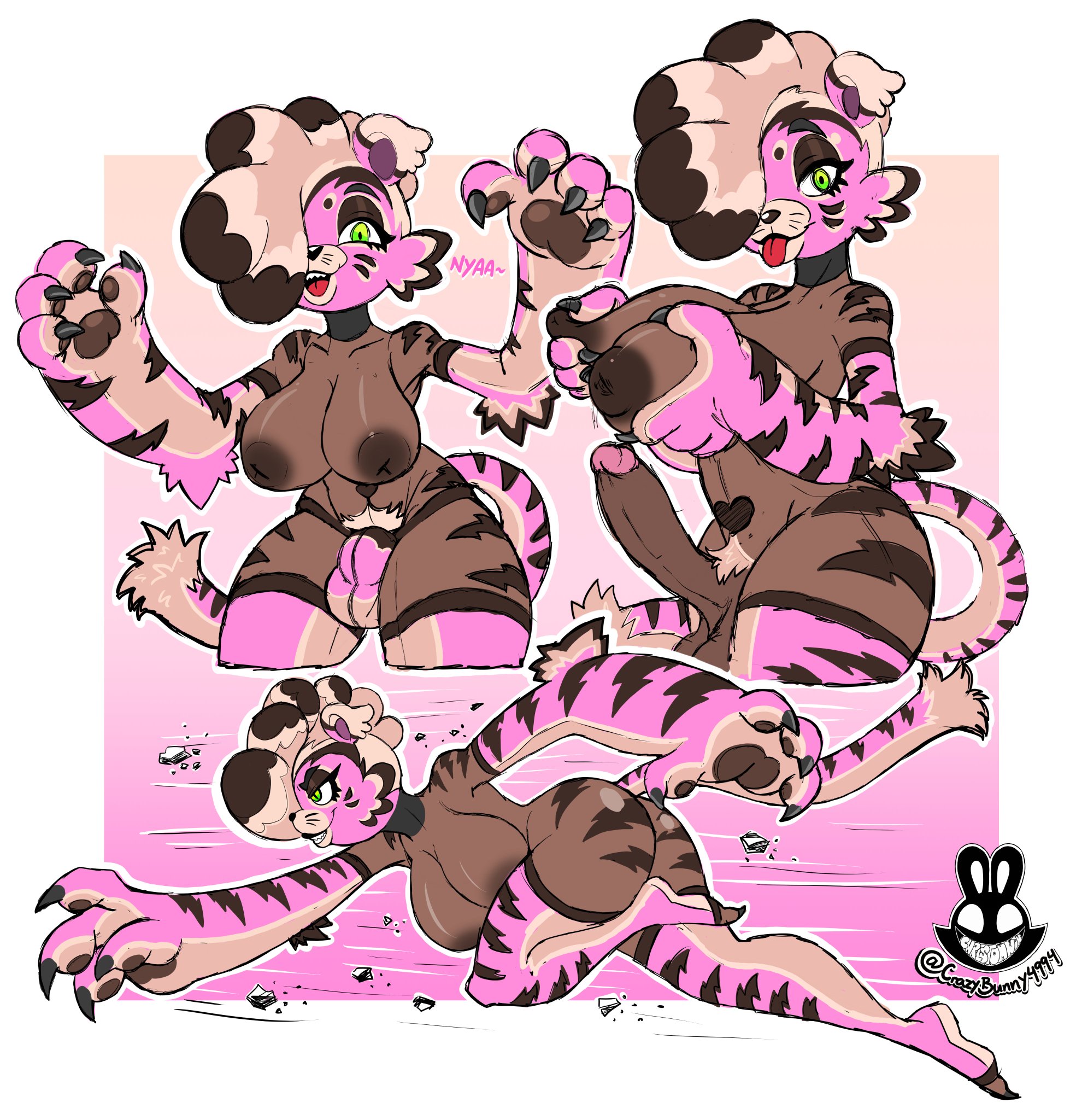 1futa, 2d, 2d (artwork), 4 fingers, anthro, ass, bear, big areola, big ass, big bulge, breasts, bulge, christomwow, cuddle team leader, dark skin, dark-skinned female, female, fortnite, fortnite: battle royale, futanari, huge breasts, huge cock, intersex, multicolored hair, penis, pubic hair, solo, solo futa, striped legwear, thick thighs, white pubic hair, wide hips