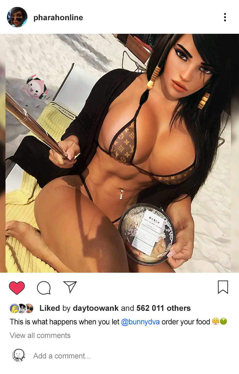 1girls, 2022, 3d, beach, big breasts, bikini, black hair, blizzard entertainment, breasts, brown eyes, cleavage, dark skin, dark-skinned female, female, female only, fit, fit female, instagram, looking at viewer, muscular, muscular female, navel piercing, overwatch, pharah, selfie, solo, solo female, text, vultur3d