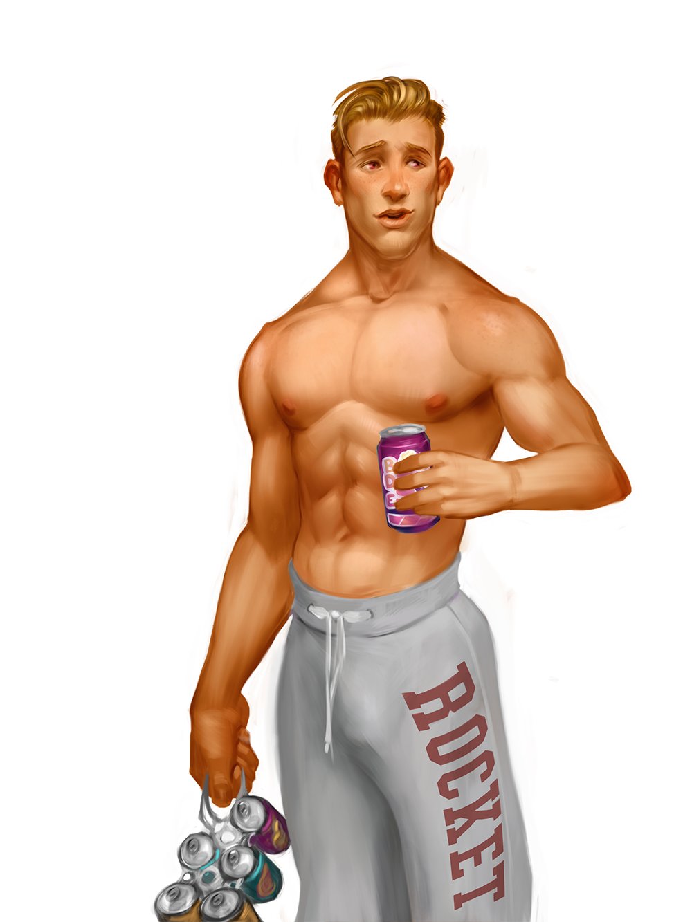 1boy art_of_rocket bulge bulge_in_pants bulge_in_sweatpants frank_wurst male_only muscles muscular muscular_male shirtless shirtless_(male) shirtless_male solo_male sweatpants twitter_user_oc