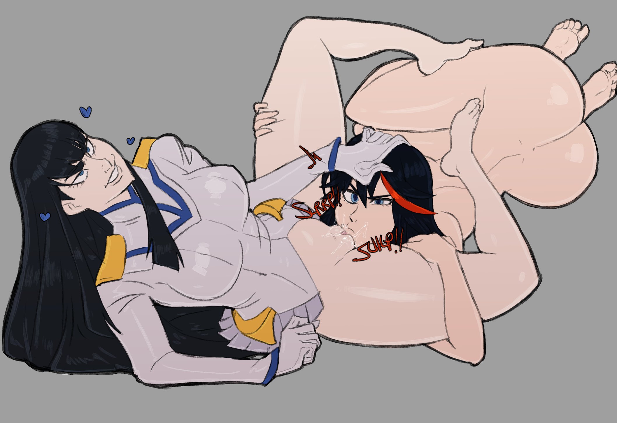 2girls, ass, barefoot, big ass, big breasts, blush, breasts, cunnilingus, feet, female, female only, guillion (toshkarts), incest, kill la kill, kiryuuin satsuki, light skin, light-skinned female, matoi ryuuko, multiple females, multiple girls, oral, oral sex, pussy, sisters, soles, sweat, thick thighs, toes, wide hips, yuri