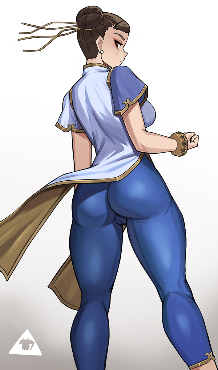 1girls asian asian_female ass big_ass brown_eyes brown_hair bubble_butt cameltoe capcom chun-li chun-li_(street_fighter_6) clothed clothed_female clothes clothing donburikazoku female female_only fully_clothed light-skinned_female light_skin low-angle_view milf pussy_bulge rear_view solo street_fighter street_fighter_6 tight_clothing