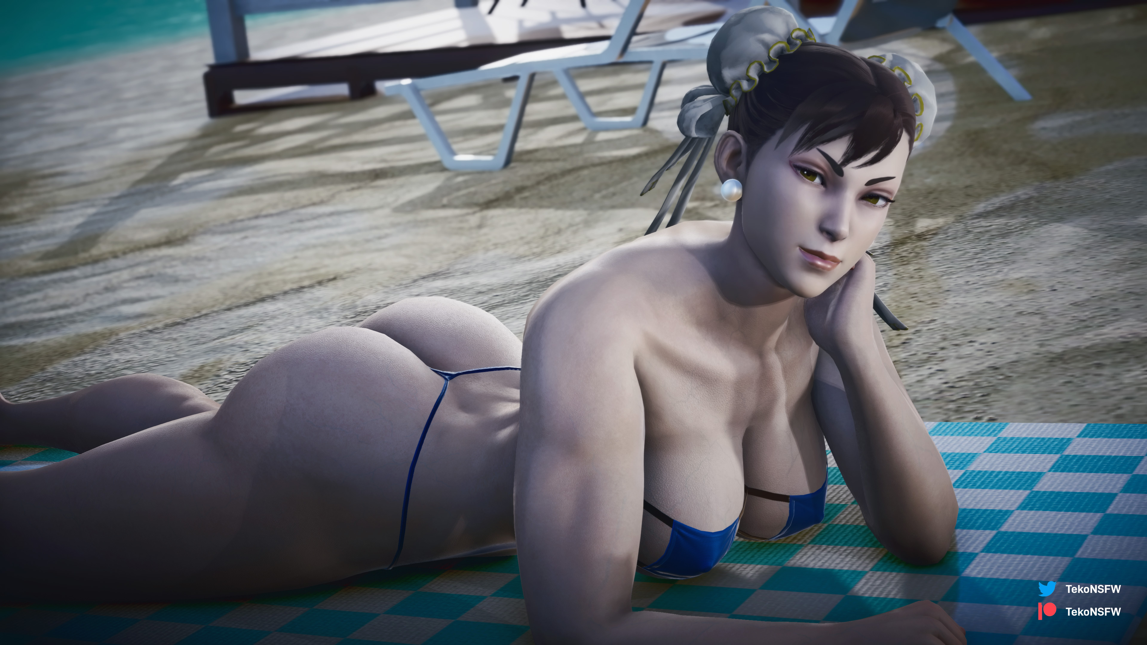 1girls, 3d, ass, beach, big ass, big breasts, breasts, chun-li, female, female only, solo, street fighter, street fighter v, tekonsfw