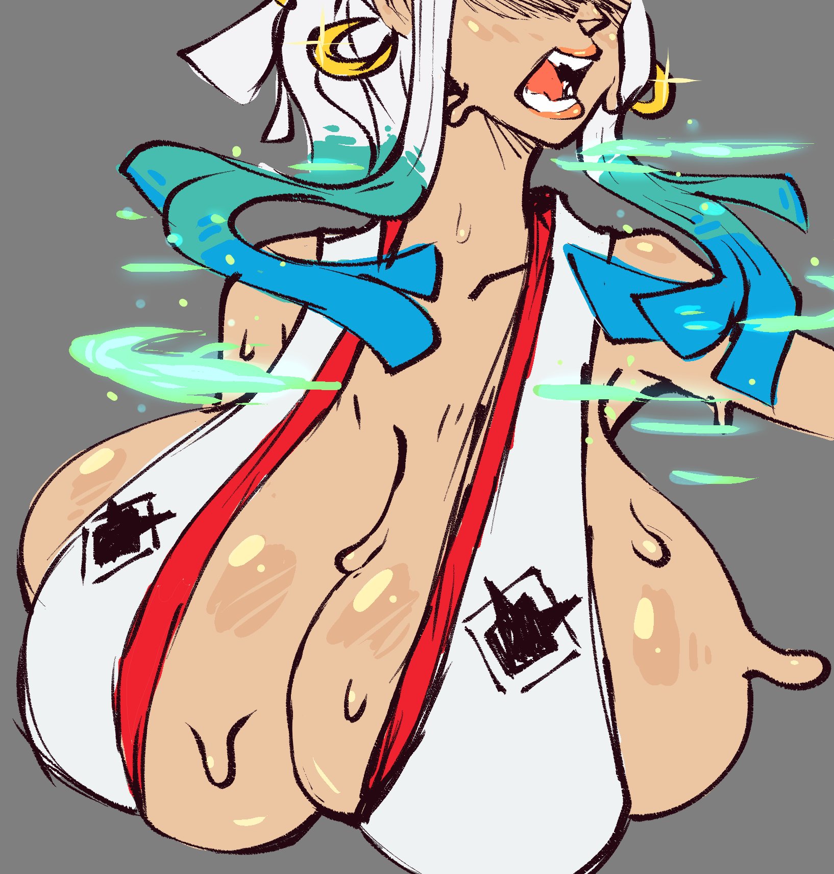 big breasts, breasts, breasts bigger than head, cleavage, female, female only, multicolored hair, one piece, sideboob, sweaty, sweaty breasts, tagme, wolflance, yamato (one piece)