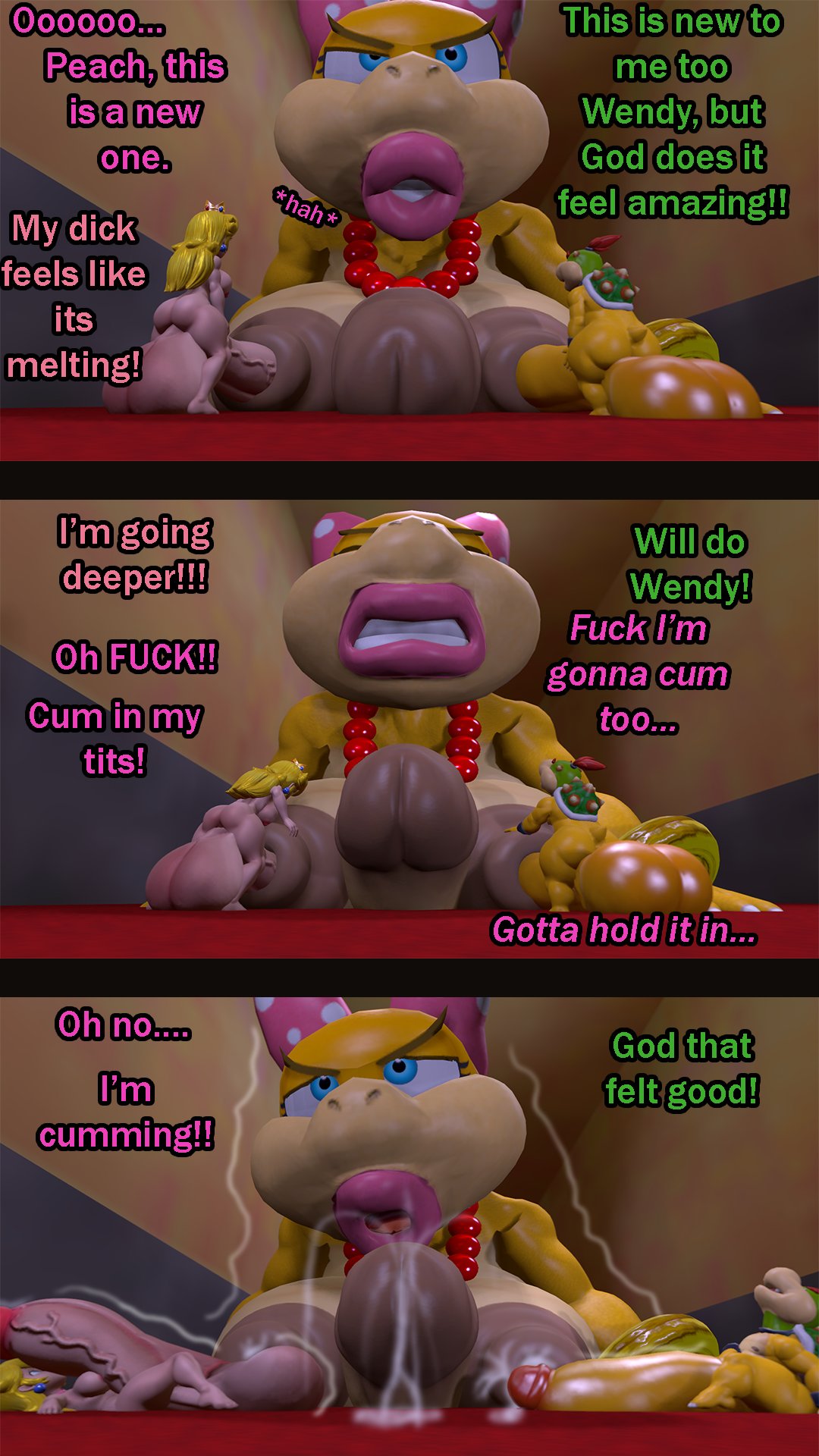 1boy 2futas 3d 3koma ahe_gao anthro autopaizuri big_balls big_breasts blonde_hair blue_eyes bowser_jr. clenched_teeth completely_nude cum cum_announcement cum_between_breasts cum_in_breasts cum_in_nipples cumming_together cumshot dialogue femboy futa_giantess futa_is_bigger futa_on_futa futa_with_male futanari giant_breasts giant_penis giantess group group_sex koopa koopaling lipstick male male_on_futa mario_(series) micro mutual_orgasm naked nintendo nipple_fucking nipple_penetration nipples nude nude_futanari nude_male nutmansfm princess_peach ribbon super_mario_64 super_mario_bros. tagme threesome wendy_o._koopa