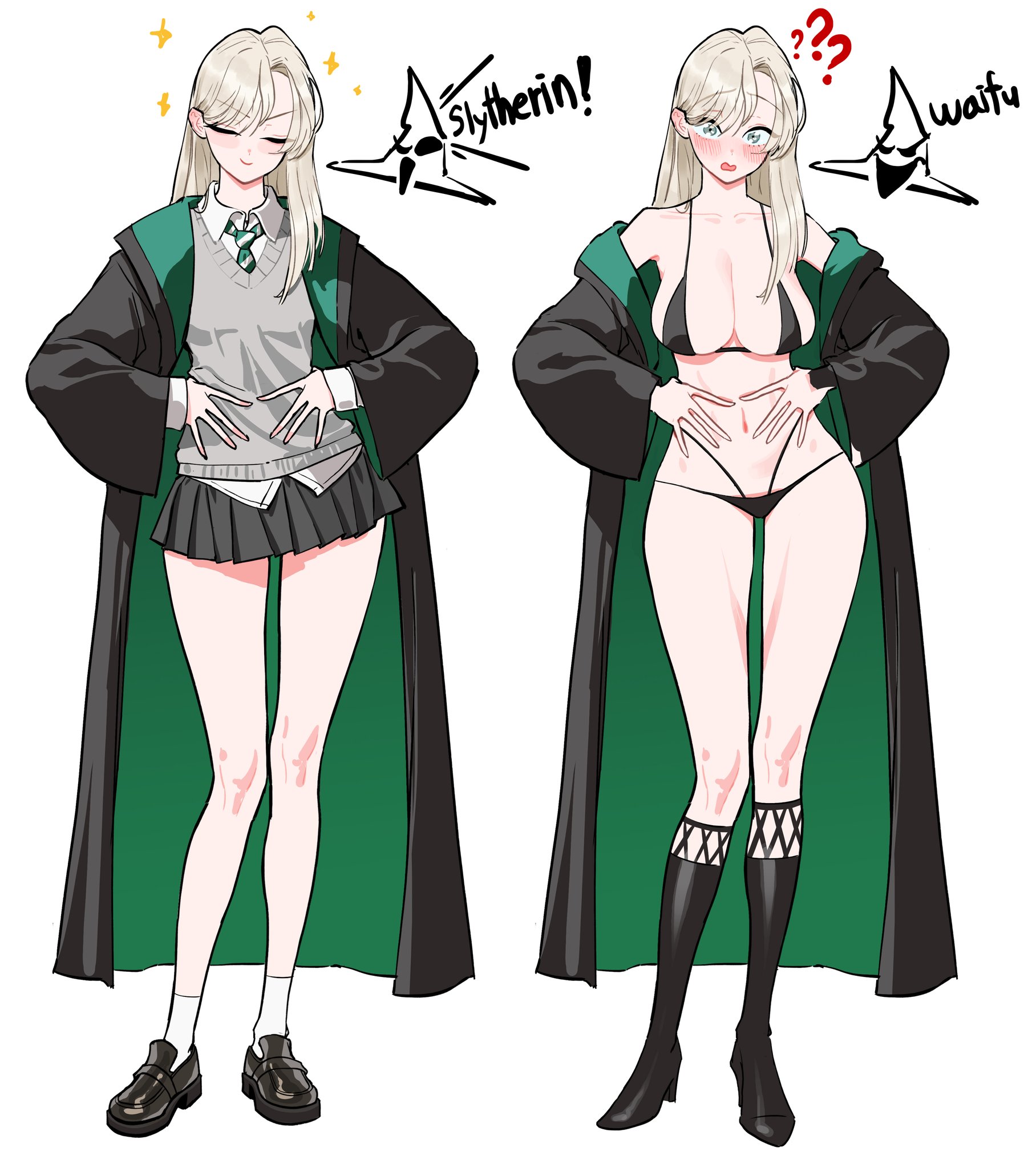 1girl, big breasts, breasts, draco malfoy, draco malfoy (redteneri), harry potter, long hair, solo, tagme