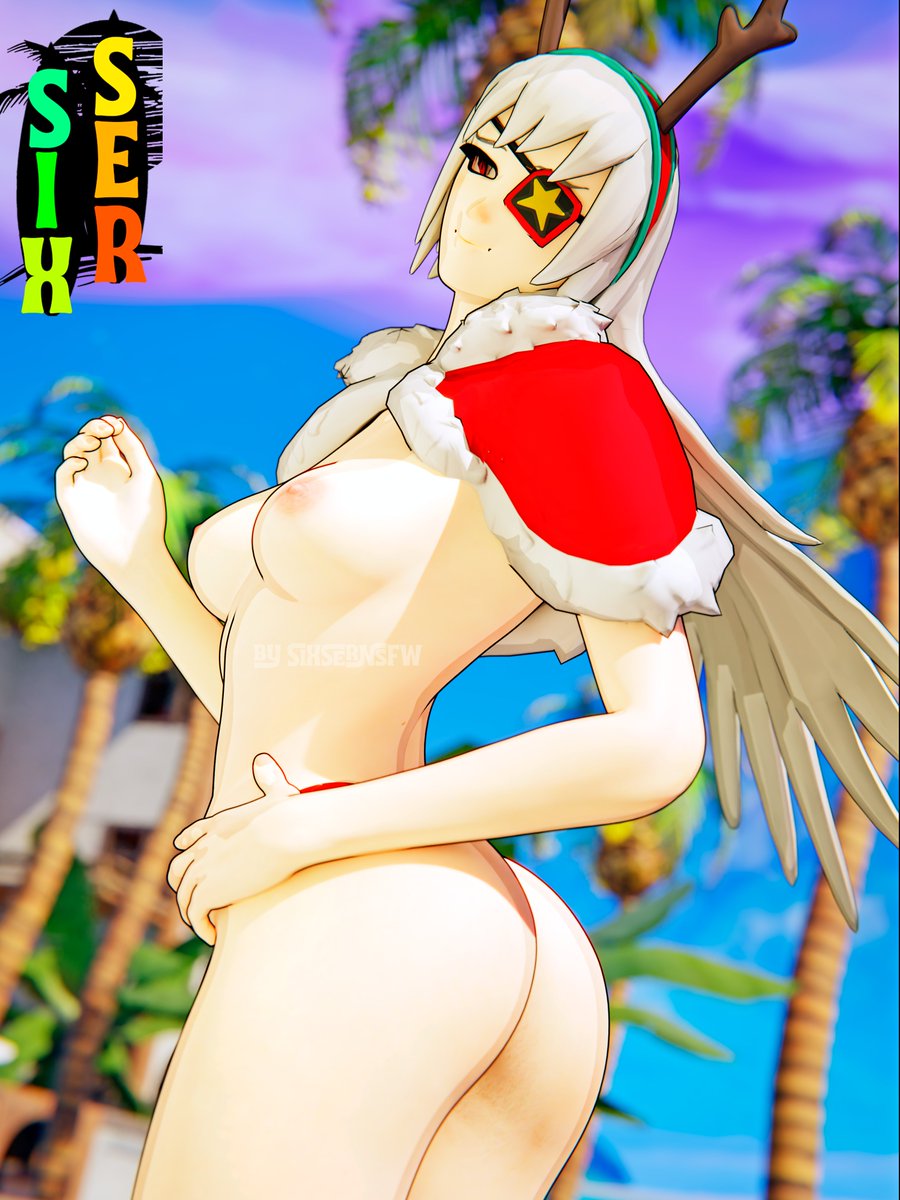 antlers ass christmas eyepatch nude reina_(fortnite) reindeer white_hair