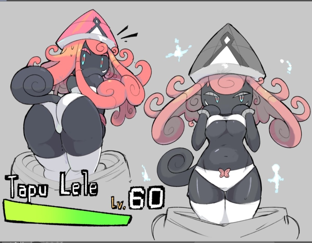 black skin, generation 7 pokemon, humanoid, humanoid female, humanoid only, legendary pokemon, nintendo, pokemon, pokemon (species), shiny pokemon, tapu lele, unknown artist, white panties