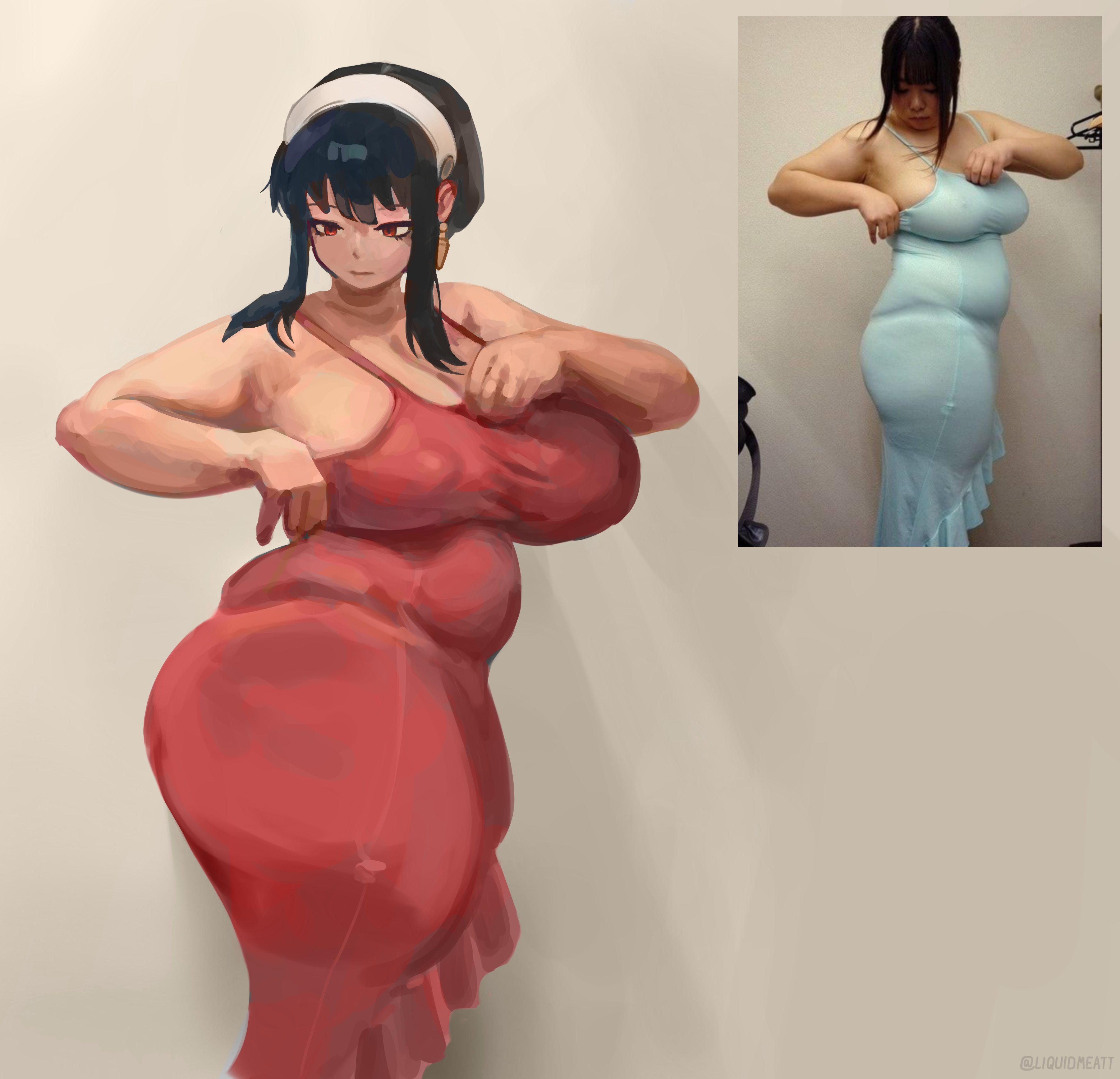 1girls, artist request, bbw, beautiful, belly, black hair, chubby, chubby female, dress, female, hair, headband, nipples, nipples visible through clothing, red dress, red eyes, reference image, sleeveless, sleeveless dress, spy x family, thick thighs, thighs, white headband, yor briar, yor forger