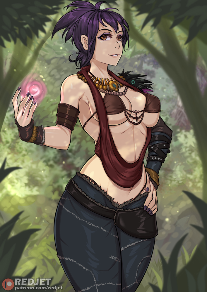 1girls 2022 big_breasts bioware breasts brown_eyes cleavage clothing dragon_age dragon_age_origins electronic_arts female female_focus female_only light-skinned_female morrigan_(dragon_age) open_clothes purple_hair redjet solo thick_thighs thighs underboob underwear