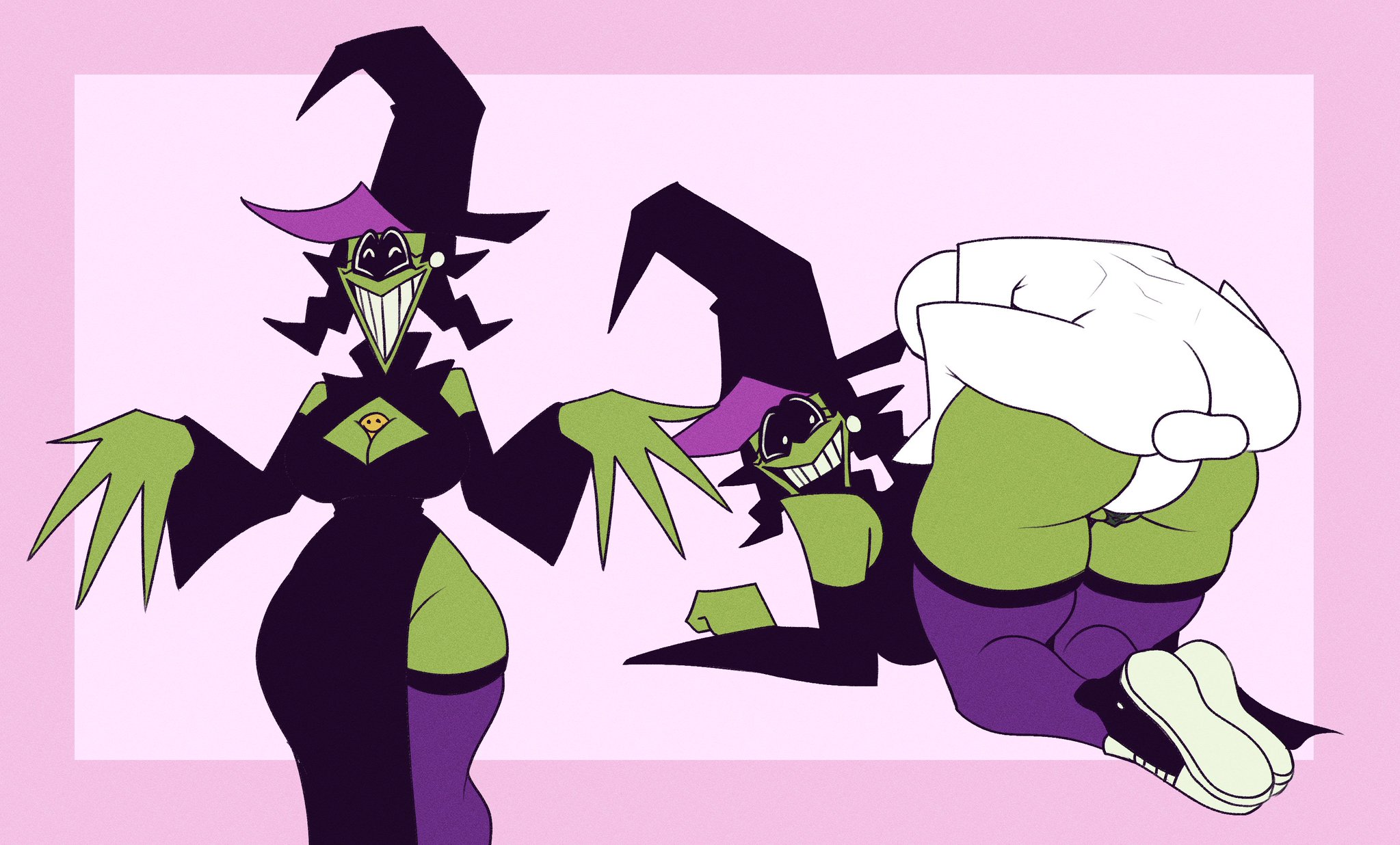 1girls, 2d, anal, anal sex, anonymous male, aspen moor, big breasts, big thighs, black eyes, black hair, breasts, breasts bigger than head, green skin, high heels, lowres, nipples, oofts, simple background, spooky month, sr pelo, thick thighs, thighs, vagina, witch, witch hat