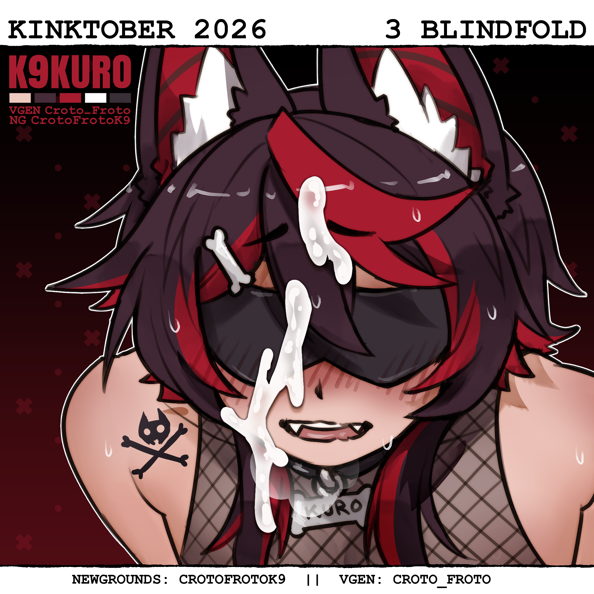 2d, 2d (artwork), 2d artwork, black hair, blindfold, blindfolded, collar, croto froto, crotofrotok9, cum on face, cumshot, cumshot on face, dog boy, dog collar, emo, face focus, femboy, goth, handjob, indie virtual youtuber, k9kuro, kemono, kuro kurenai, long hair, mesh clothing, mesh shirt, red hair, sweating, tattoo, twink, virtual youtuber, vshojo, vtuber, vtuber fanart, vtuber persona, vtuberfanart, vtubers, wolf boy, wolf ears